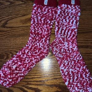UGG red, white, pink fuzzy socks - OS